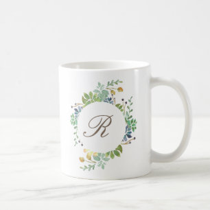 Sukkulenten-Garten-Aquarell Initial Kaffeetasse