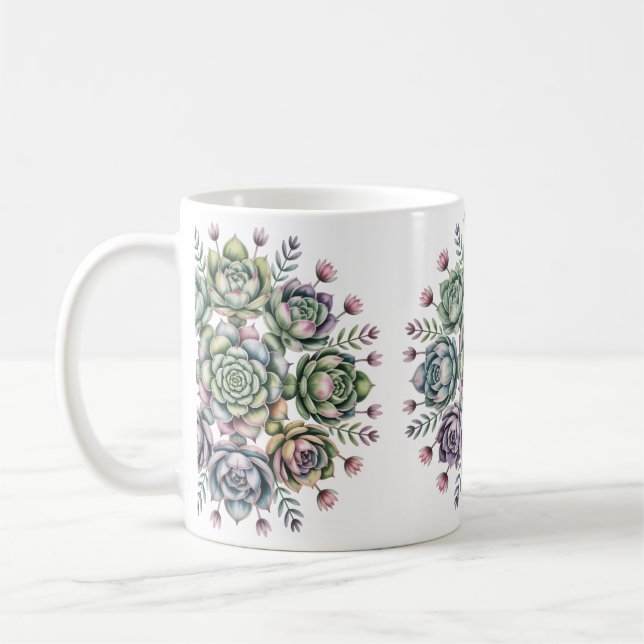 Sukkulenten-Mandala-Muster Kaffeetasse (Links)