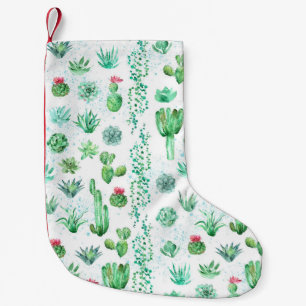 Sukkulenter Garten: Aquarellfarbener, nahtloser Hi Kleiner Weihnachtsstrumpf