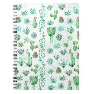 Sukkulenter Garten: Aquarellfarbener, nahtloser Hi Notizblock
