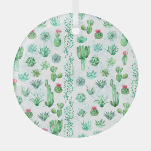 Sukkulenter Garten: Aquarellfarbener, nahtloser Hi Ornament Aus Glas