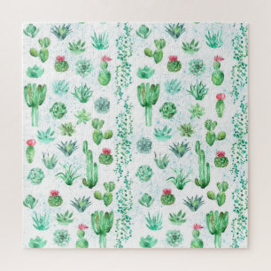 Sukkulenter Garten: Aquarellfarbener, nahtloser Hi Puzzle