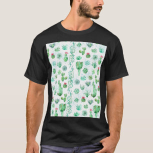 Sukkulenter Garten: Aquarellfarbener, nahtloser Hi T-Shirt