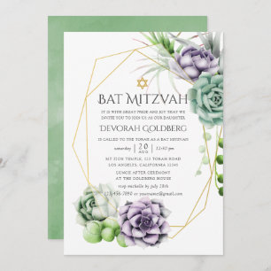 Sukkulenter geometrischer Bat Mitzvah Einladung