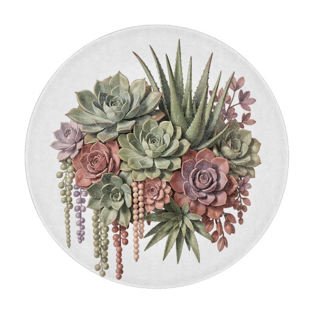 Sukkulentes Bouquet Grün Pink Schneidebrett (Vorderseite)