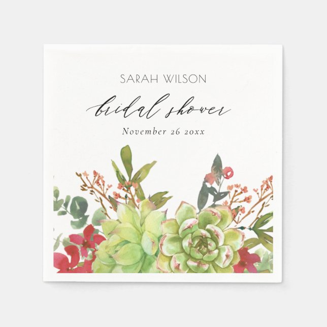 Sukkulentes Brautparty der Wüste Rote Flora Serviette (Vorderseite)