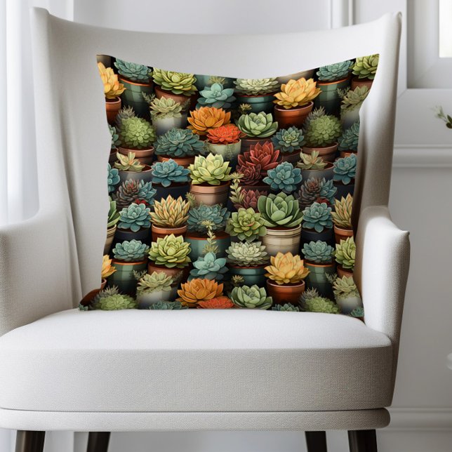 Sukkulents Gartenkaktus-Pflanze Kissen (Succulents in planter pots pillow)