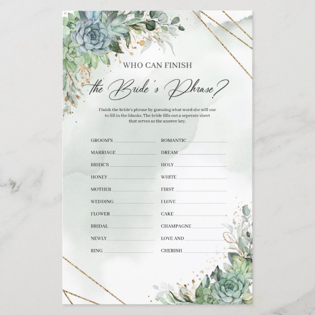 Sukkulents Gold Wer kann die Bride's Phrase beende (Vorderseite)