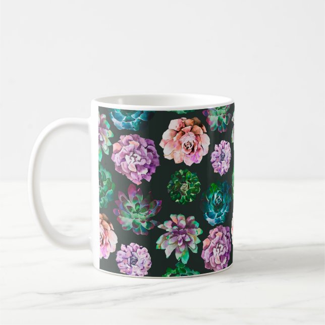 Sukkuline Aquarellmuster Kaffeetasse (Links)
