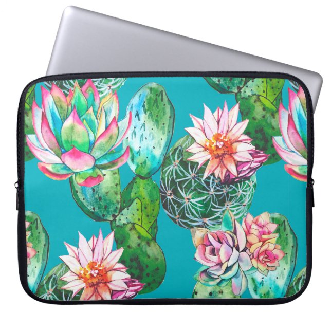 Sukkuline Aquarellmuster Laptopschutzhülle (Vorderseite)