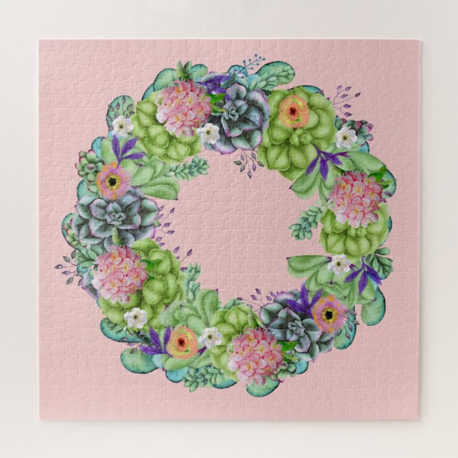 Sukkultureller Blumenstrauß auf Rosa Puzzle (Horizontal)