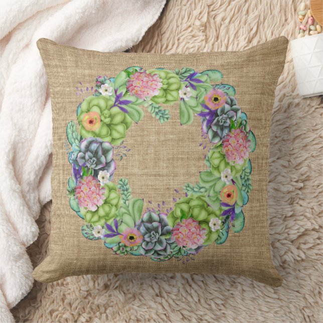 Sukkultureller Blumenstrauß auf Tan Kissen (Decke)