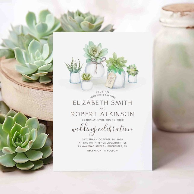 Sukkulturen Rustic Mason Jars | Grüne Hochzeit Einladung (Succulents and Mason Jars Rustic Wedding Invitations)