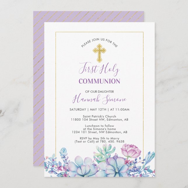 Sukkulturen und Kreuz | Girl First Heilige Kommune Einladung (Vorne/Hinten)