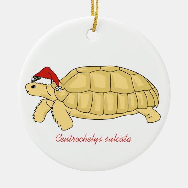 Sulcata Schildkröten-Weihnachtsverzierung Keramik Ornament (Vorne)