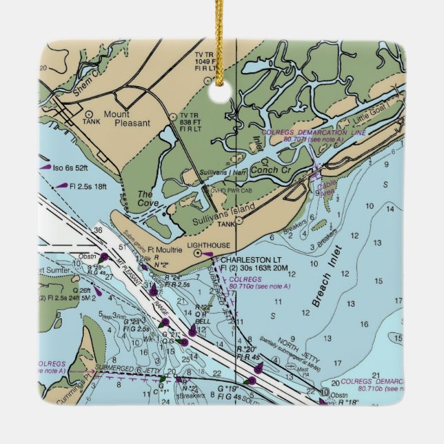 Sullivan Island South Carolina Chart Keramikornament (Rückseite)
