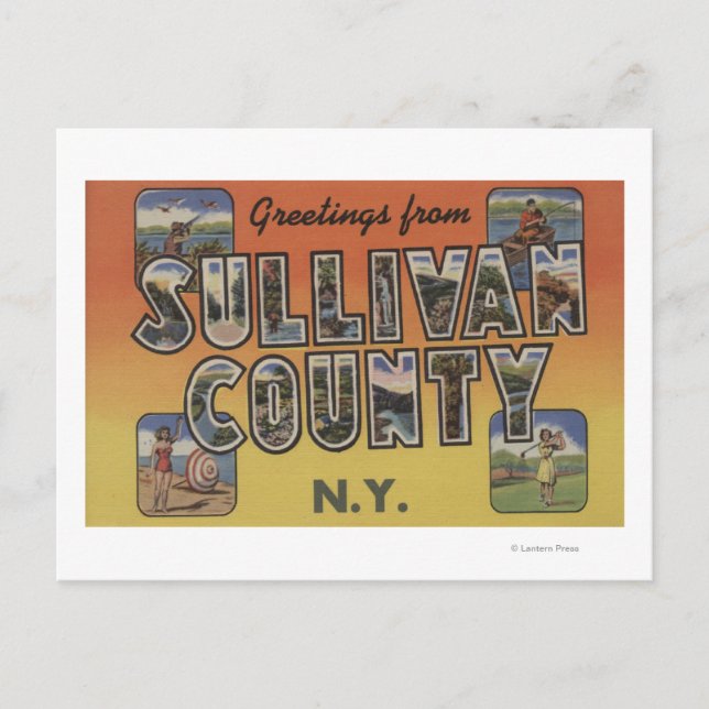 Sullivan Landkreis, New York - Große Briefszenen Postkarte (Vorderseite)