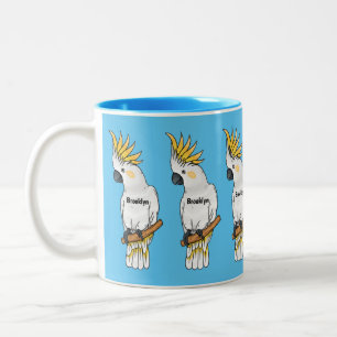 Sulphur-crested cockatoo bird cartoon illustration zweifarbige tasse
