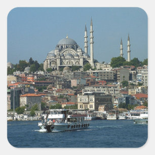 Sultan Ahmed & Istanbul Panorama, Türkei Quadratischer Aufkleber