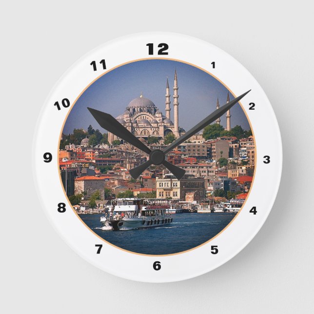 Sultan Ahmed & Istanbul Panorama, Türkei Runde Wanduhr (Vorderseite)