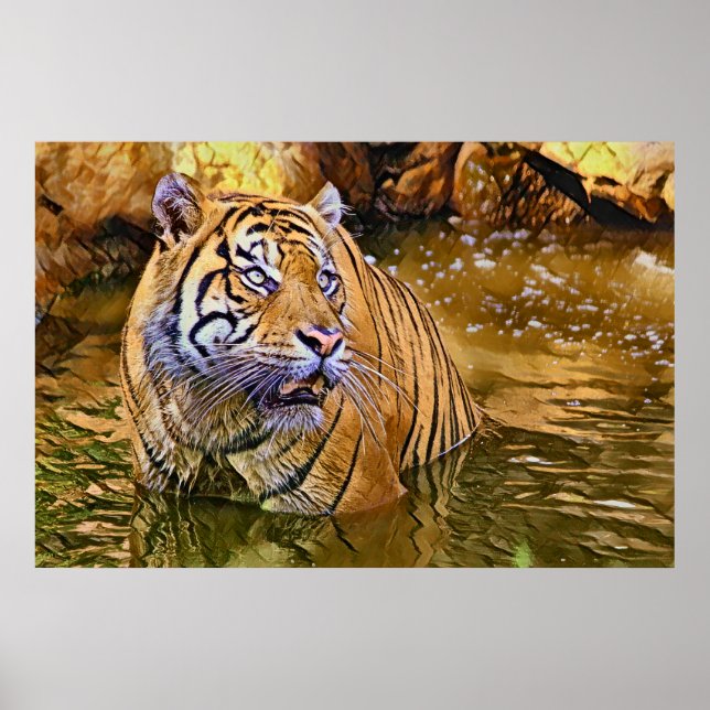 Sumatran Tiger in Wassermalerei Poster (Vorne)