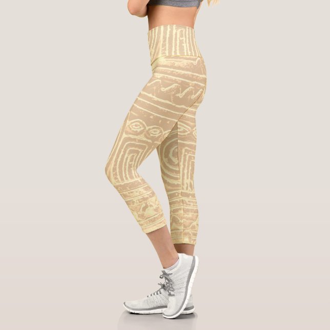Sumerischer Mesopotamian-Muster-Filtercreme Capri Leggings (Links)
