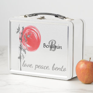 Sumi-e Bambus mit roter Sonne Metall Brotdose