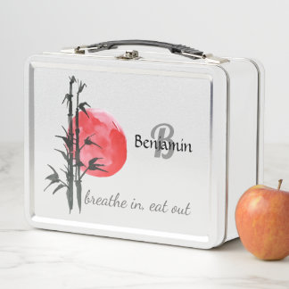 Sumi-e Bambus mit roter Sonne Metall Brotdose