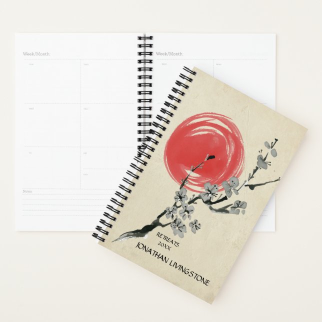 Sumi-e Cherryblossom Red Sun Personalisiert Planer (Anzeige)