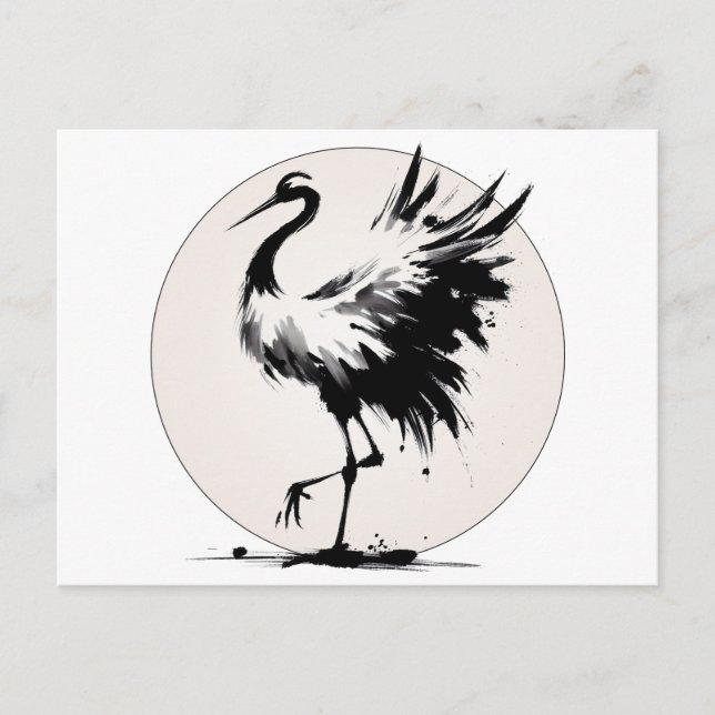 Sumi-e-Crane-Karte Postkarte (Vorderseite)