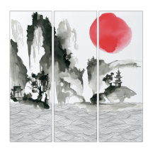 Sumi-e japanische Malereien und Sonnenuntergänge