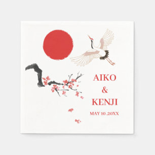 Sumi-e Kirschblüten Kranich Japanische Hochzeit Serviette