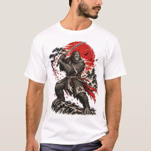 Sumi-E Sasquatch Samurai aufgehende Sonne T-Shirt