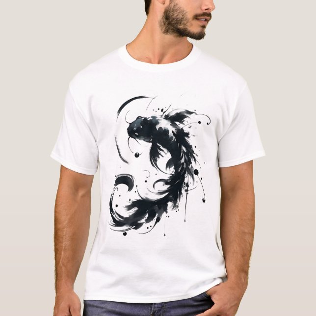 Sumie Brushstroke Karasu Black Koi Fish T - Shirt (Vorderseite)
