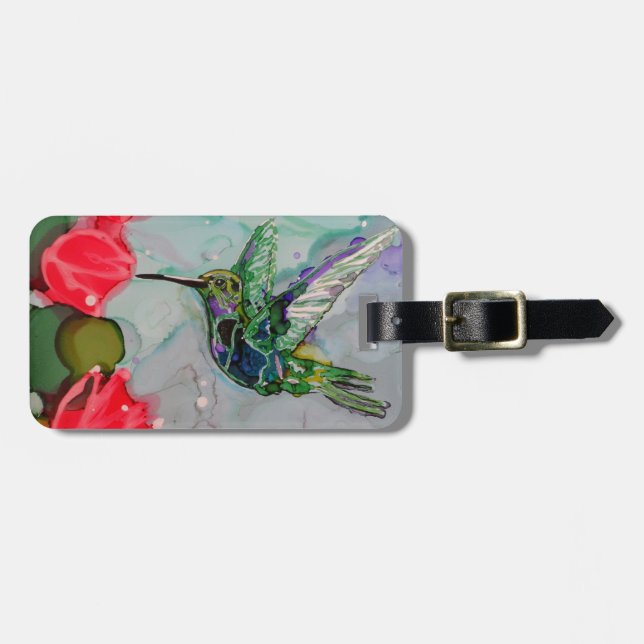 Summenvogel und rote Blumen Gepäckanhänger (Vorderseite horizontal)