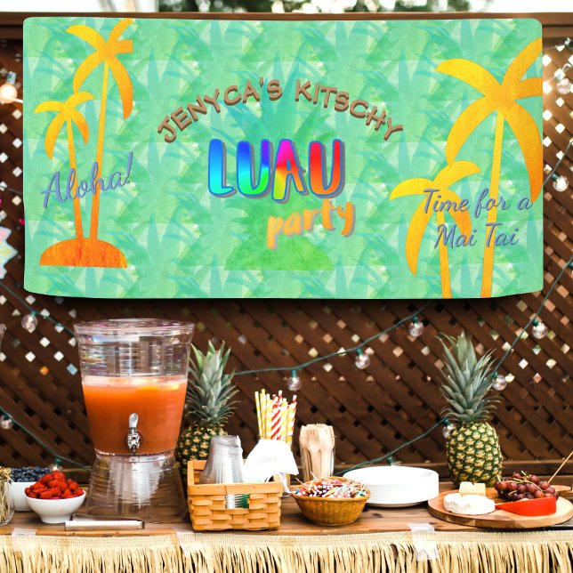 Summer Aloha Ananas Kitschy Luau Party Banner (Get your Hawaiian shirt on and embrace the Hawaiian spirit - aloha!)