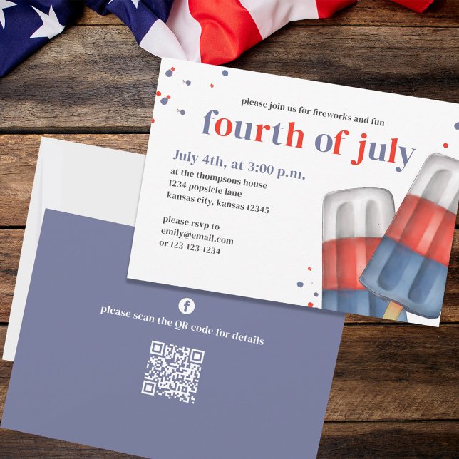 Summer Amerikanische Unabhängigkeitstag Popsicle C Einladung (Fourth of July party invitation with red, white, and blue popsicles. )