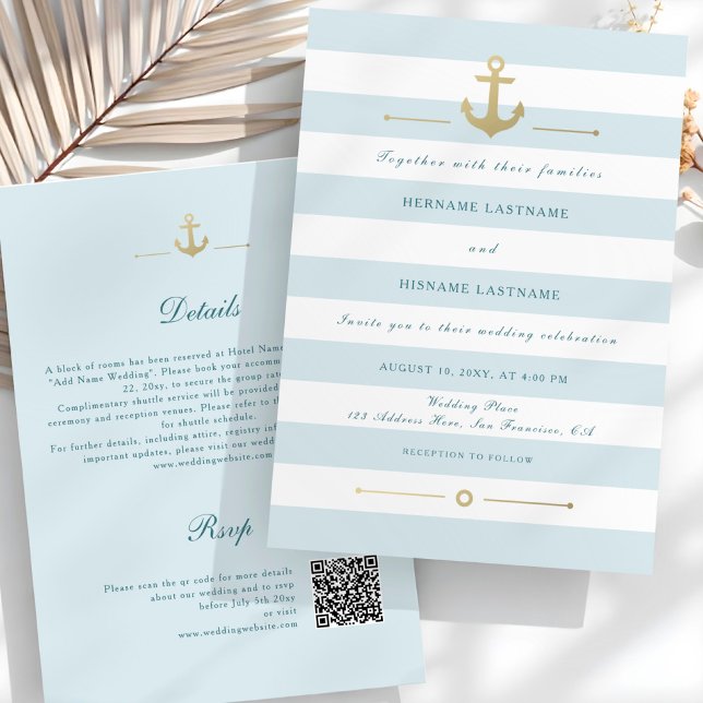Summer Aqua Nautical QR UAWG All-in-One Hochzeit Einladung (Von Creator hochgeladen)