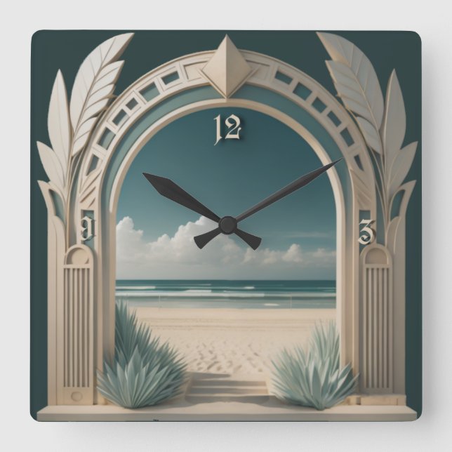 Summer Art Deco Quadratische Wanduhr (Vorderseite)