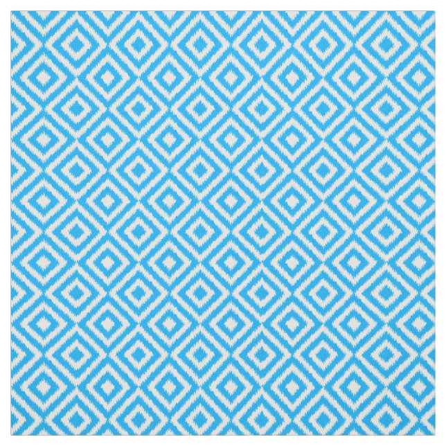 Summer Azure Blue Ikat Diamond Squares Muster Stoff (Muster)