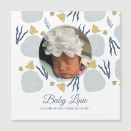 Summer Baby Beach Thema Border Foto Birth Magnetkarte