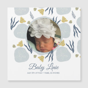 Summer Baby Beach Thema Border Foto Birth Magnetkarte