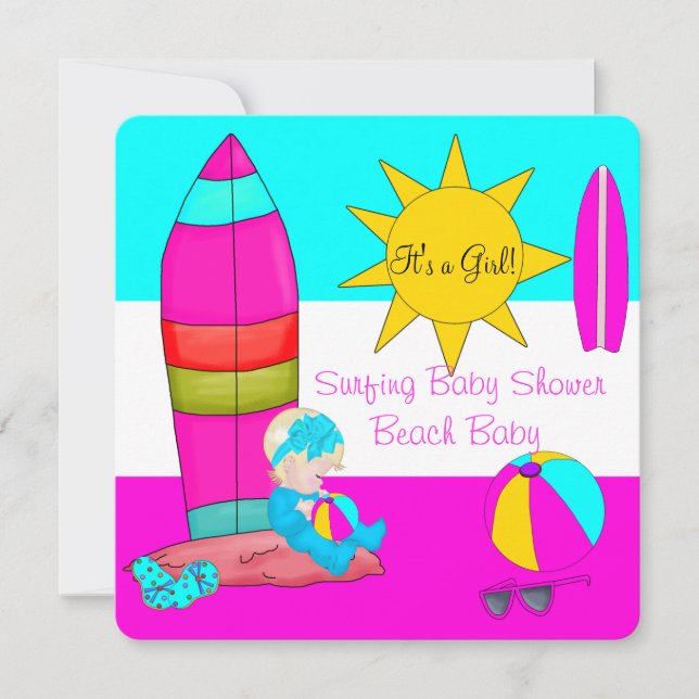 Summer Baby Shower Girl Beach Baby Surfbaby Baby 4 Einladung (Vorderseite)
