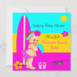 Summer Baby Shower Girl Beach Surfen Blonde Einladung