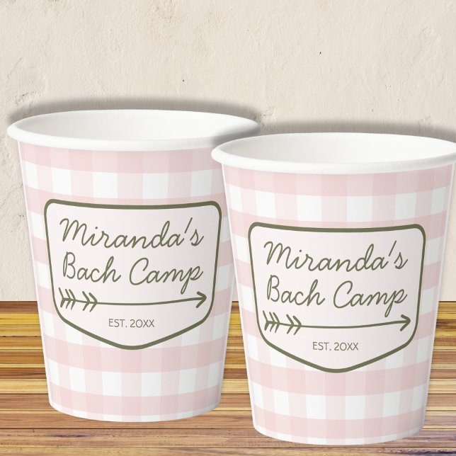 Summer Bach Camp Abzeichen Pink Bachelorette Campi Pappbecher (Summer Bach Camp Badge Pink Bachelorette Camping Paper Cups)