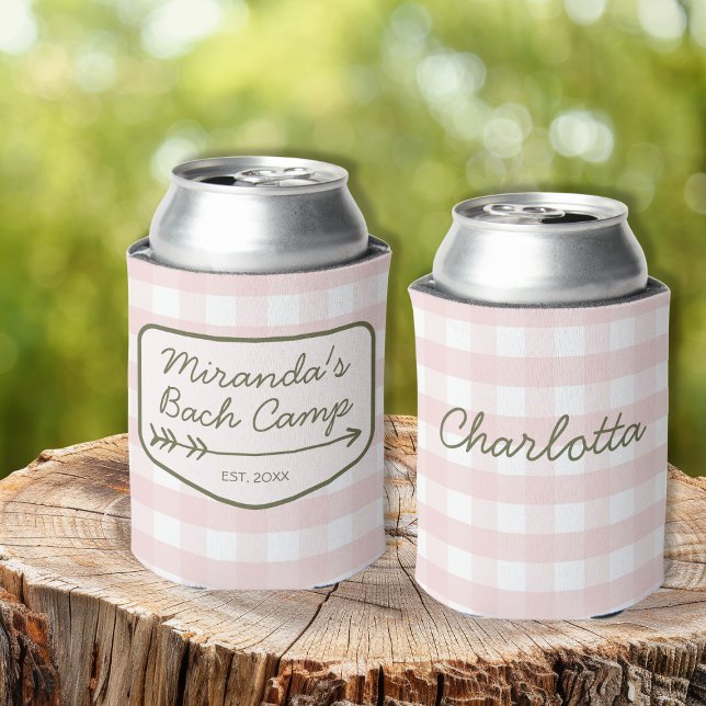 Summer Bach Camp Gingham Pink Green Bachelorette Dosenkühler (Summer Bach Camp Gingham Pink Green Bachelorette Can Cooler)