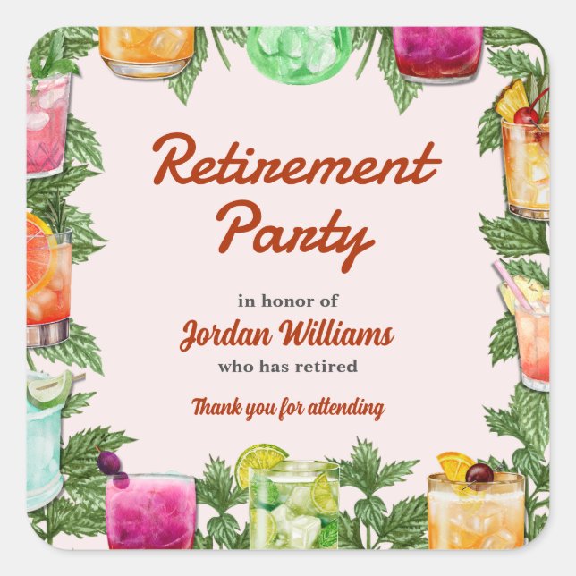 Summer Backyard Cocktail Party für Männer im Ruhes Quadratischer Aufkleber (Vorderseite)