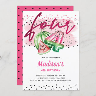Summer Balloon Letters Melon 4. Geburtstag Einladung