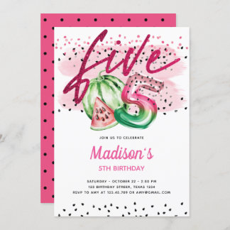 Summer Balloon Letters Melon 5. Geburtstag Einladung