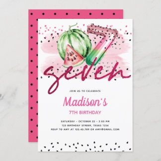 Summer Balloon Letters Melon 7. Geburtstag Einladung